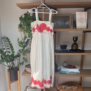 THE GREAT. Cream floral embroidery dress